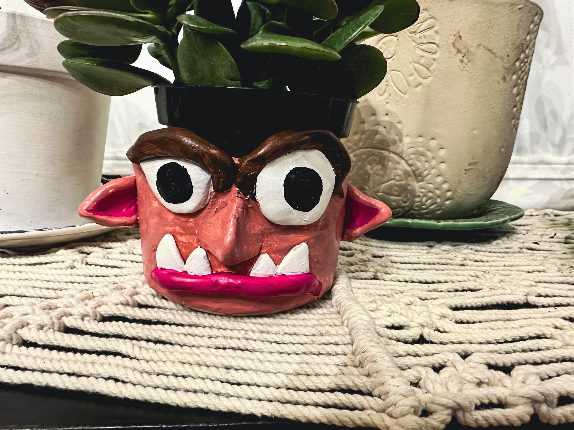 Original Art Clay Flower Pot, Clay sculpture, unique planter, succulent pot, gothic, cute monsters, clay and ceramic planter, home gift