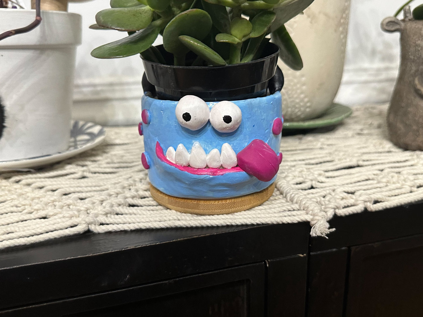 Original Art Clay Flower Pot, Clay sculpture, unique planter, succulent pot, gothic, cute monsters, clay and ceramic planter, home gift