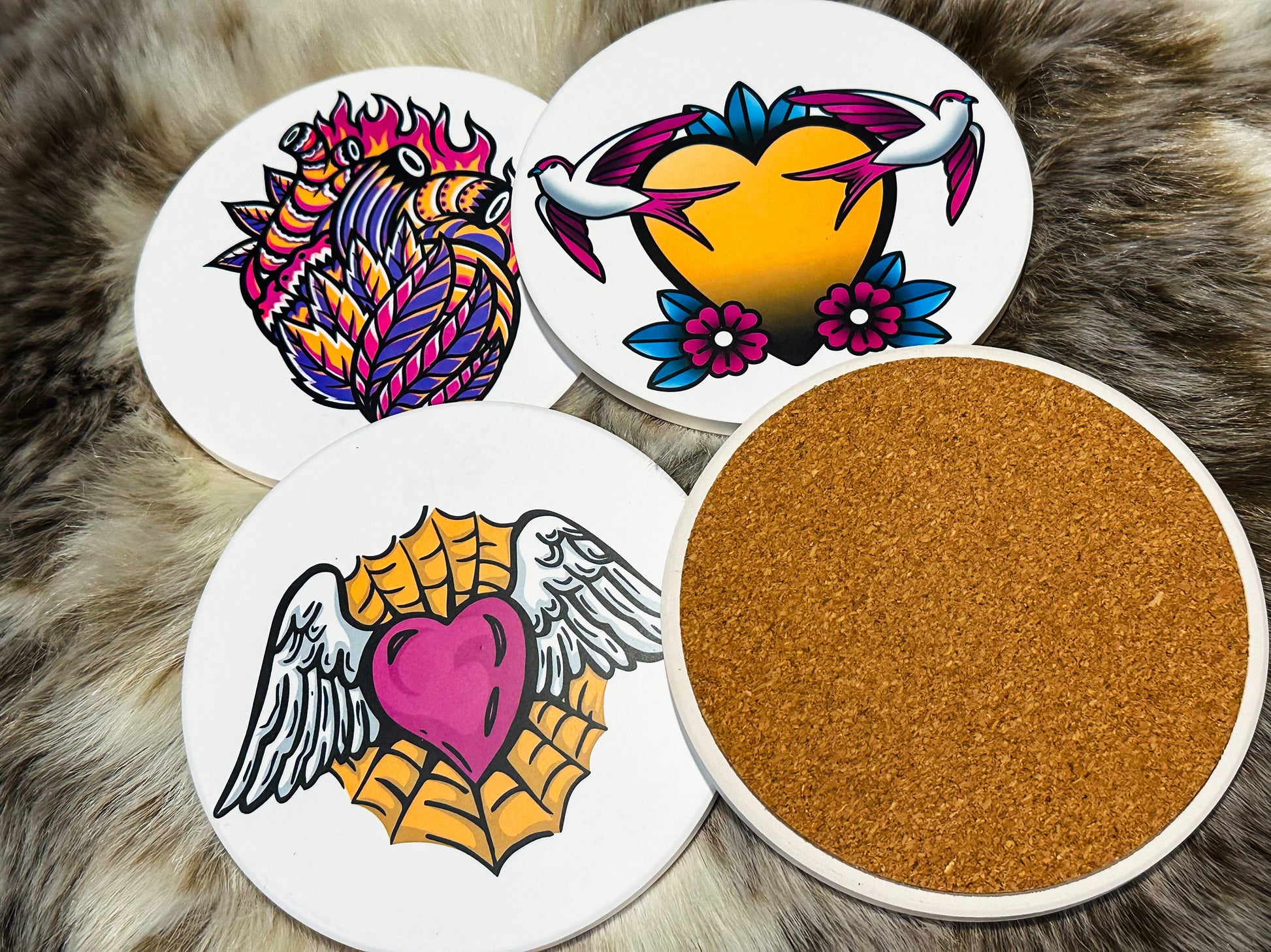 Traditional Tattoo Set of 4 Sandstone Coasters, Tattoo art Coasters, Housewarming Gift, Furniture and Decor, tattoo decor