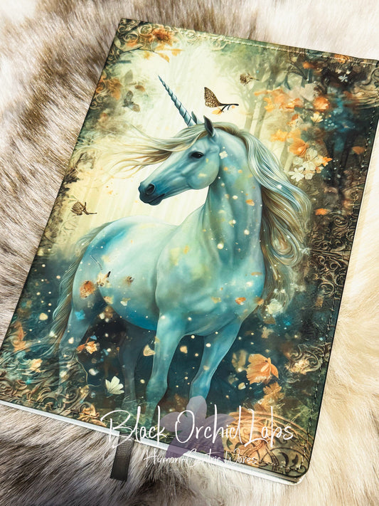 Unicorn Fairytale, cottagecore Vegan Leather Journal, 8”x6”, Dark Academia journal, goth, witchy, gift for her, woodland mushroom