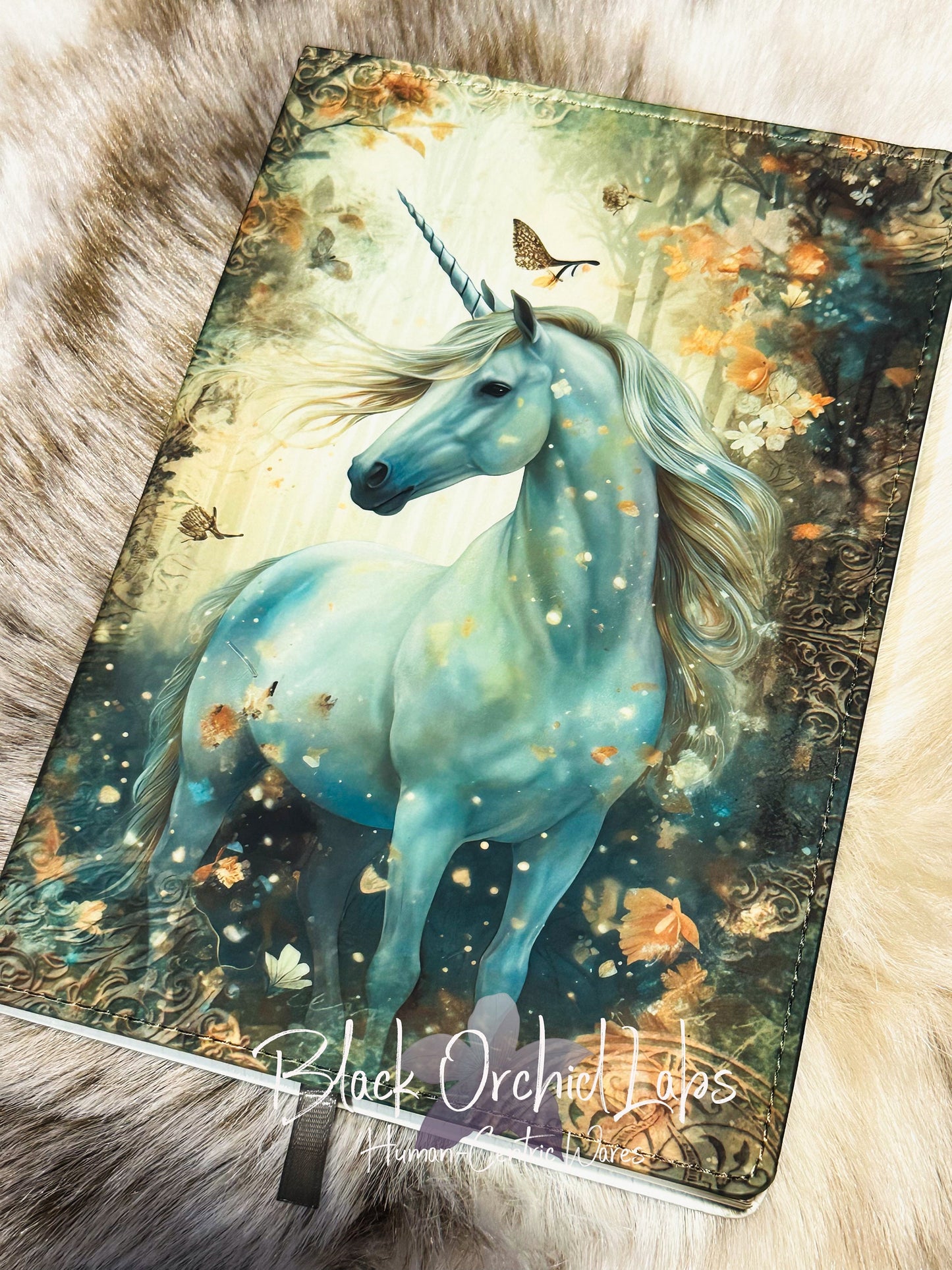 Unicorn Fairytale, cottagecore Vegan Leather Journal, 8”x6”, Dark Academia journal, goth, witchy, gift for her, woodland mushroom