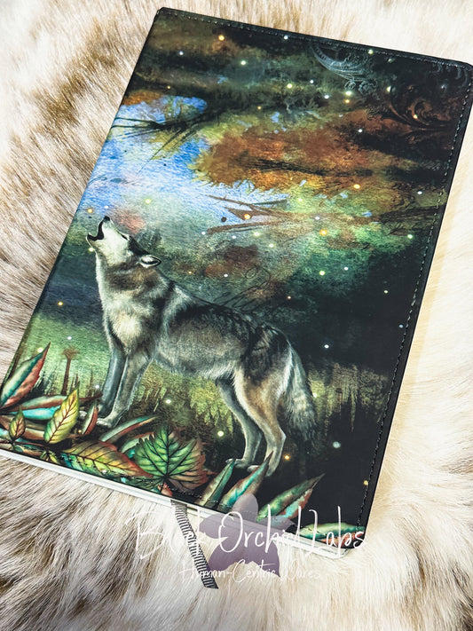 Wiccan Wolf Vegan Leather Journal, 8”x6”, Dark Academia journal, goth, witchy, gift for her, pentagram