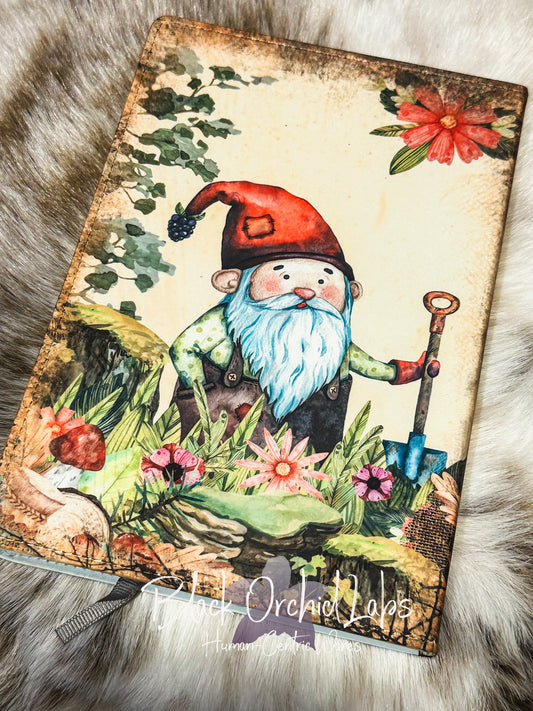 Gnome Mushroom Cottage Fairytale, cottagecore Vegan Leather Journal, 8”x6”, Dark Academia journal, goth, witchy, gift for her, woodland