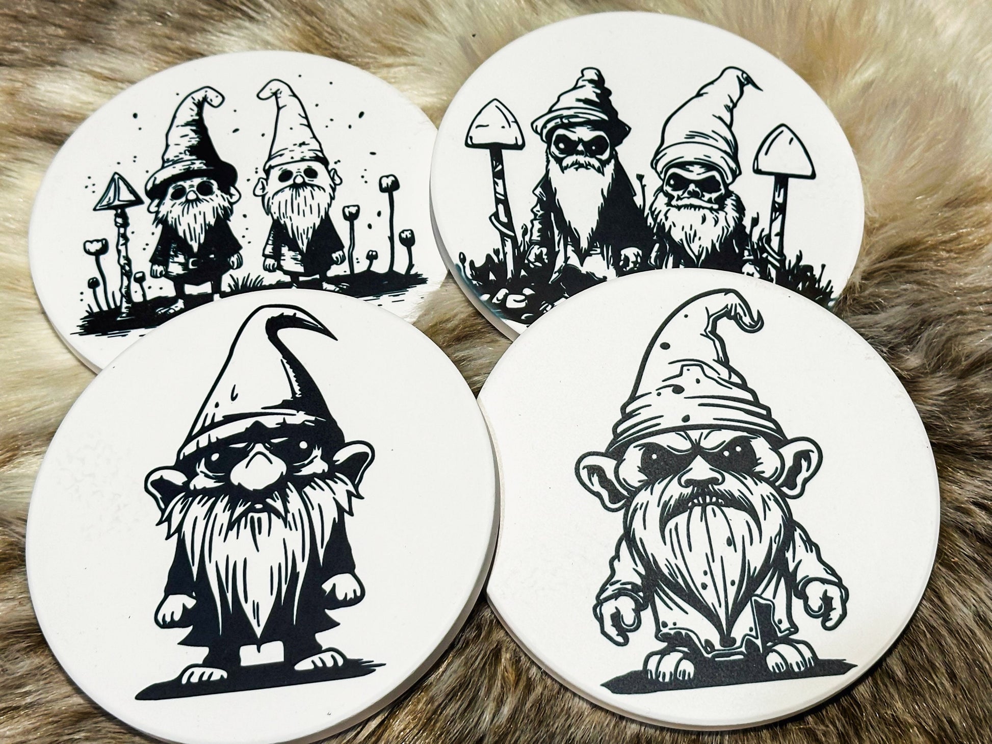 Gothic Gnome Set of 4 Coasters, Dark Academia Coasters, Furniture and decor, Housewarming Gift, Halloween Decor, Horror decor, creepy gnome