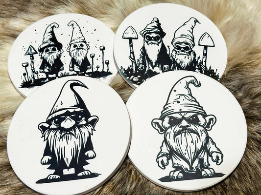 Gothic Gnome Set of 4 Coasters, Dark Academia Coasters, Furniture and decor, Housewarming Gift, Halloween Decor, Horror decor, creepy gnome