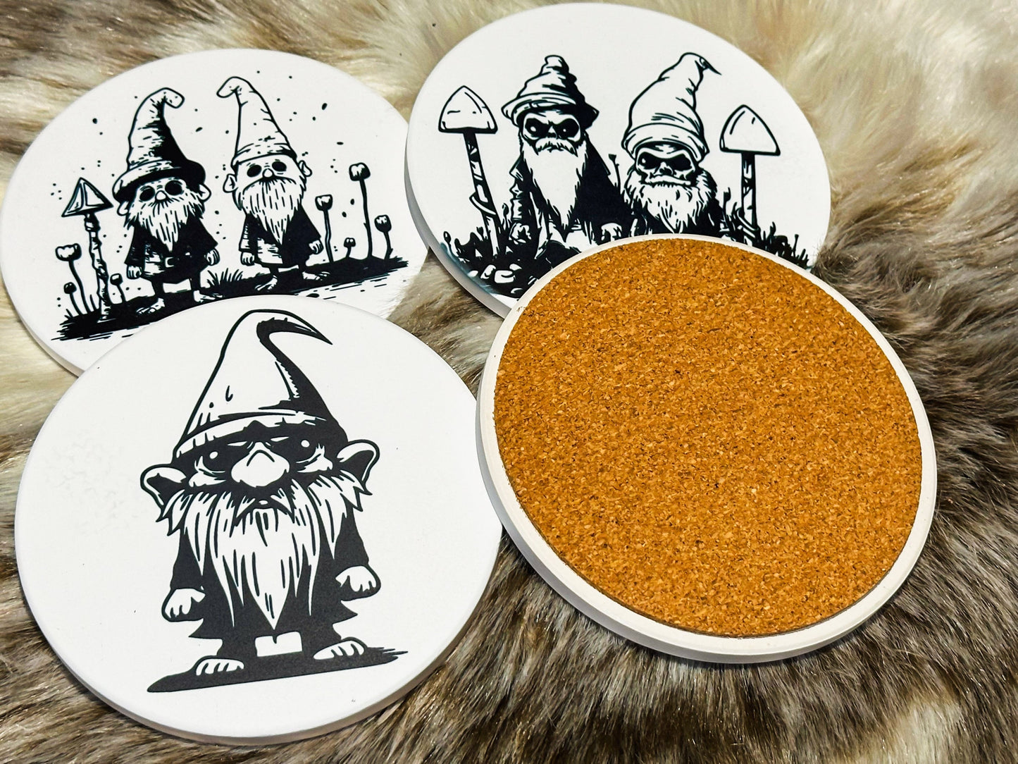 Gothic Gnome Set of 4 Coasters, Dark Academia Coasters, Furniture and decor, Housewarming Gift, Halloween Decor, Horror decor, creepy gnome