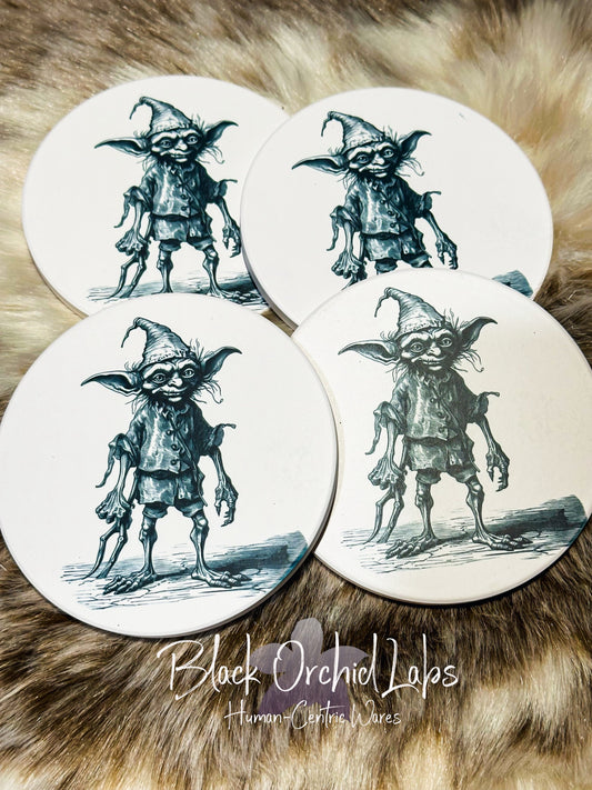 Gothic Elf Set of 4 Coasters, Dark Academia Coasters, Furniture and decor, Housewarming Gift, Halloween Decor, Horror decor, creepy elf