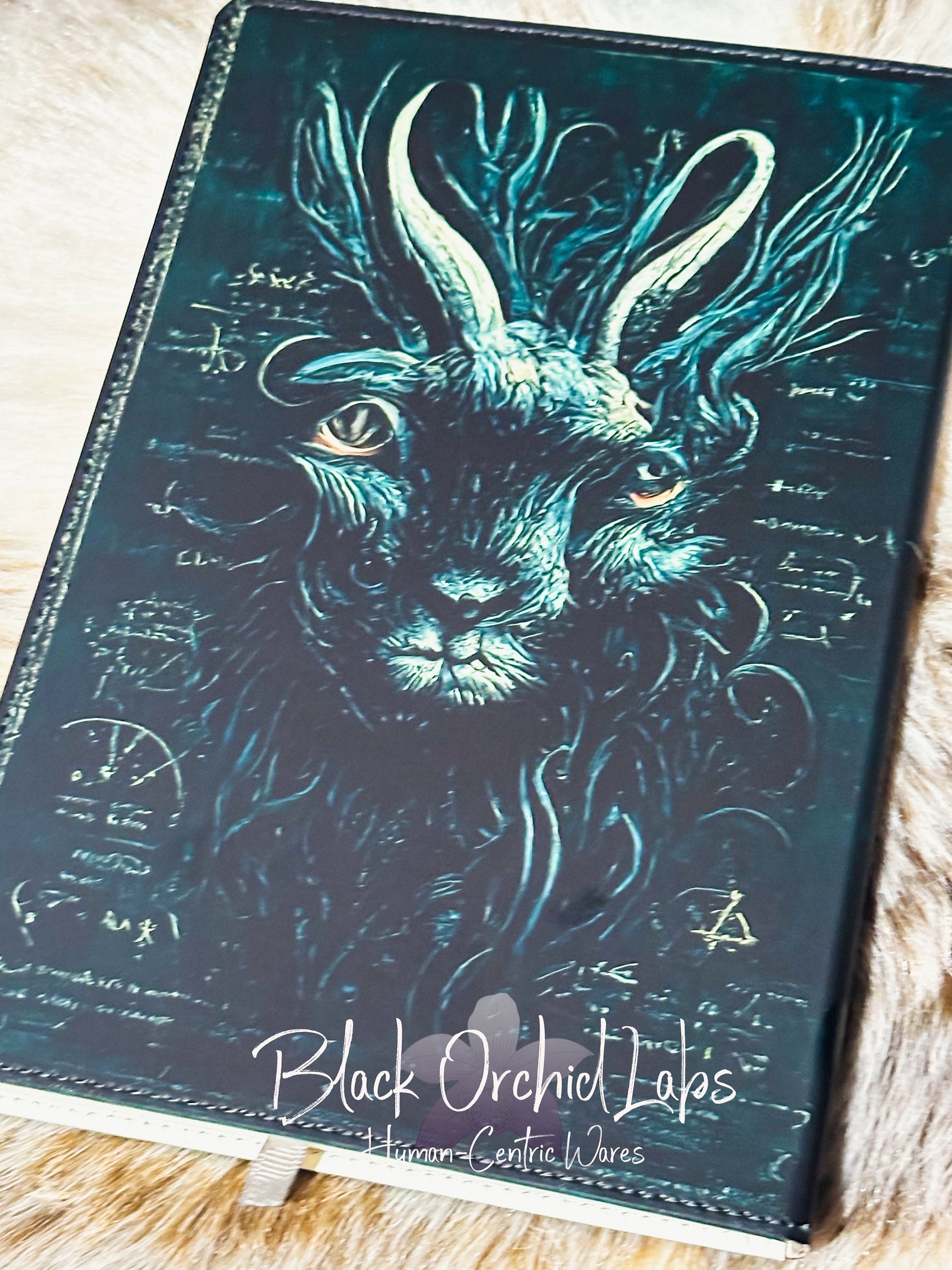 Dark Academia Jackalope Notebook, Vegan Leather Journal, 8”x6”, goth journal, Gears and clocks, , steampunk notebook, witchy, gothic