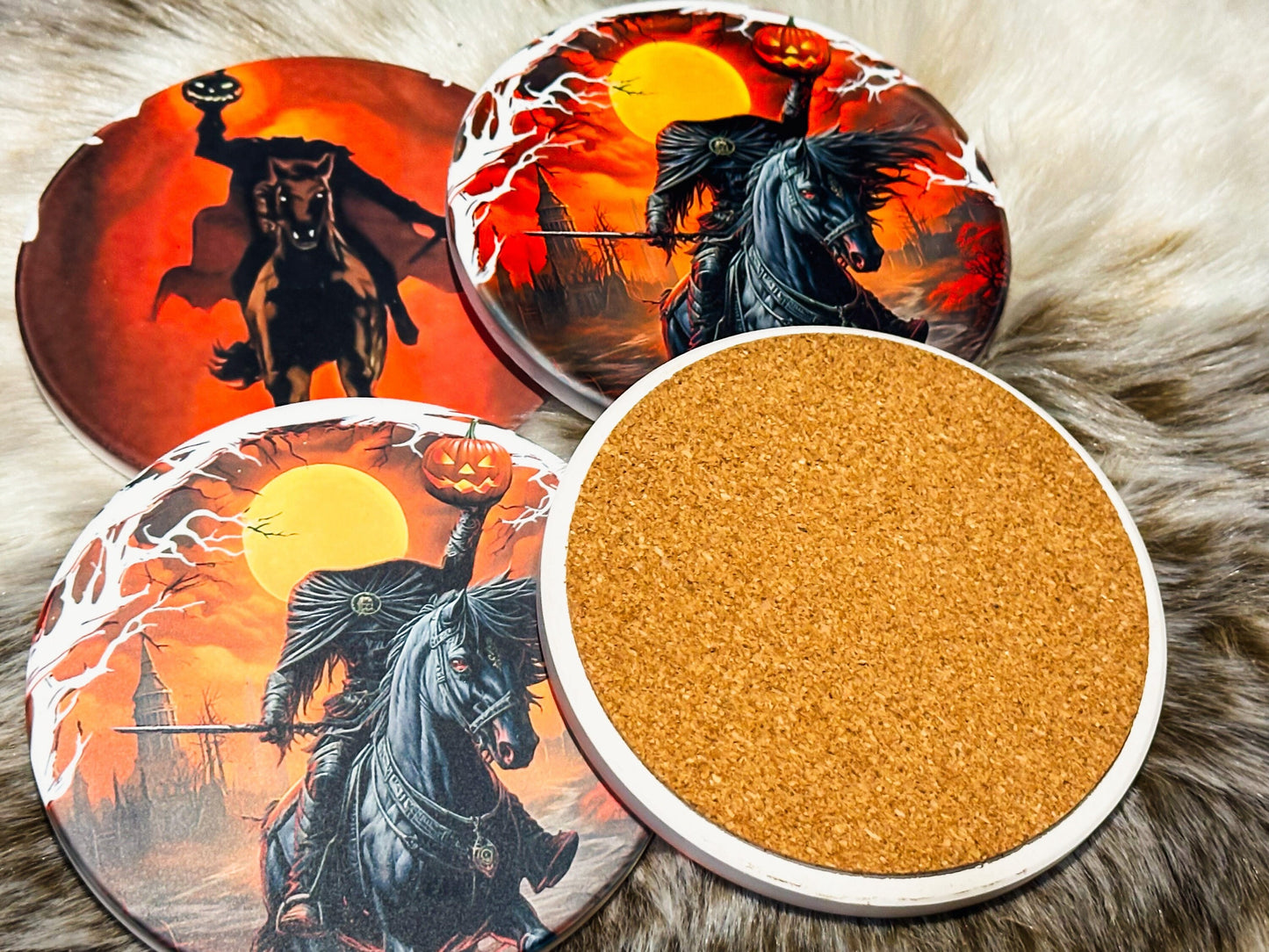 Headless Horseman Set of 4 Coasters, Dark Academia Coasters, Furniture and decor, Housewarming Gift, Halloween Decor, Horror decor, ichibod