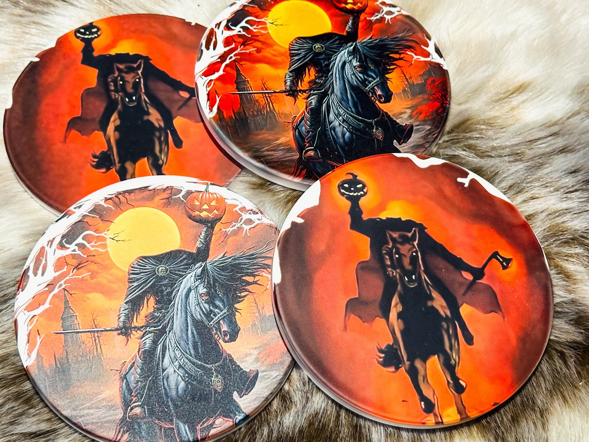 Headless Horseman Set of 4 Coasters, Dark Academia Coasters, Furniture and decor, Housewarming Gift, Halloween Decor, Horror decor, ichibod