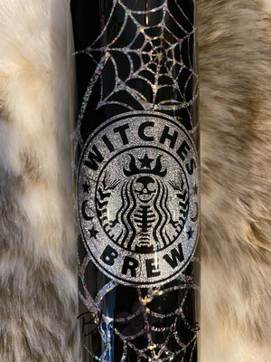 Spider Web, Witches Brew, Coffee Queen Glitter Tumbler, Spider Travel Mug, Goth Water Bottle, Halloween Gift, Elegant, Gothic Traveler Mug