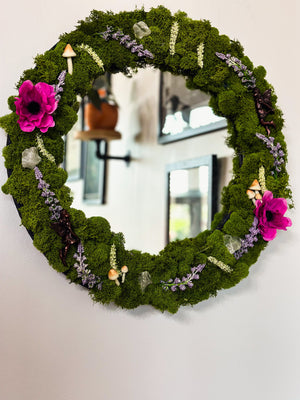 Crystal Fairy Moss Mirror, Cottagecore Decorative Wall Mirror, clear Quartz, Fairies Mirror, Cottagecore, Home Decor